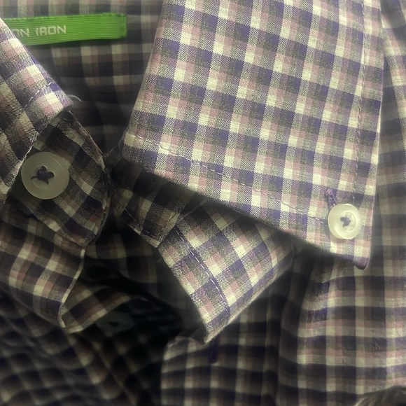 Forsyth of Canada Purple Plaid long sleeve dress shirt size L Non Iron - Picture 5 of 6